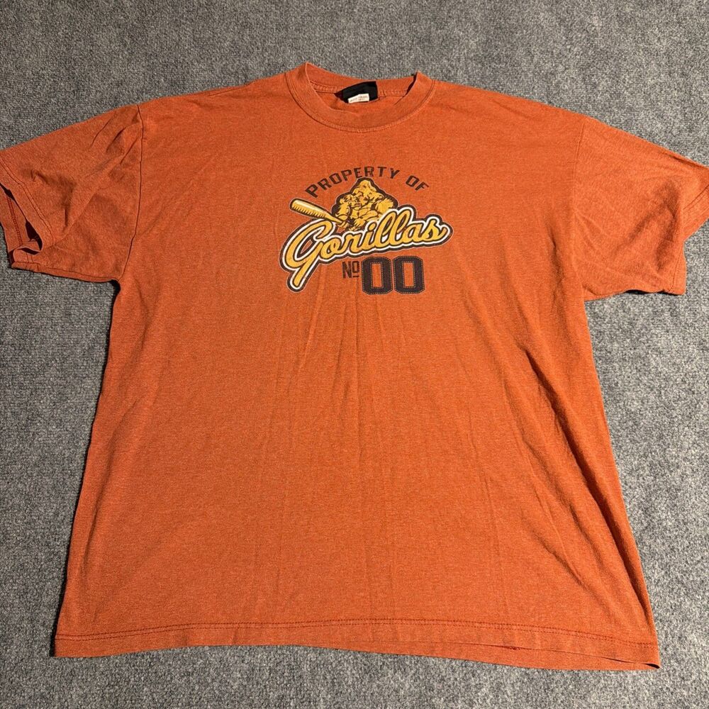 Vtg Property Of Gorillas Graphic T-Shirt Mens Size XL Orange Short Sleeve